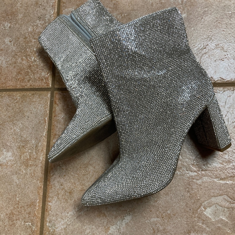 INC Silver Sequin Booties Sz 6.5